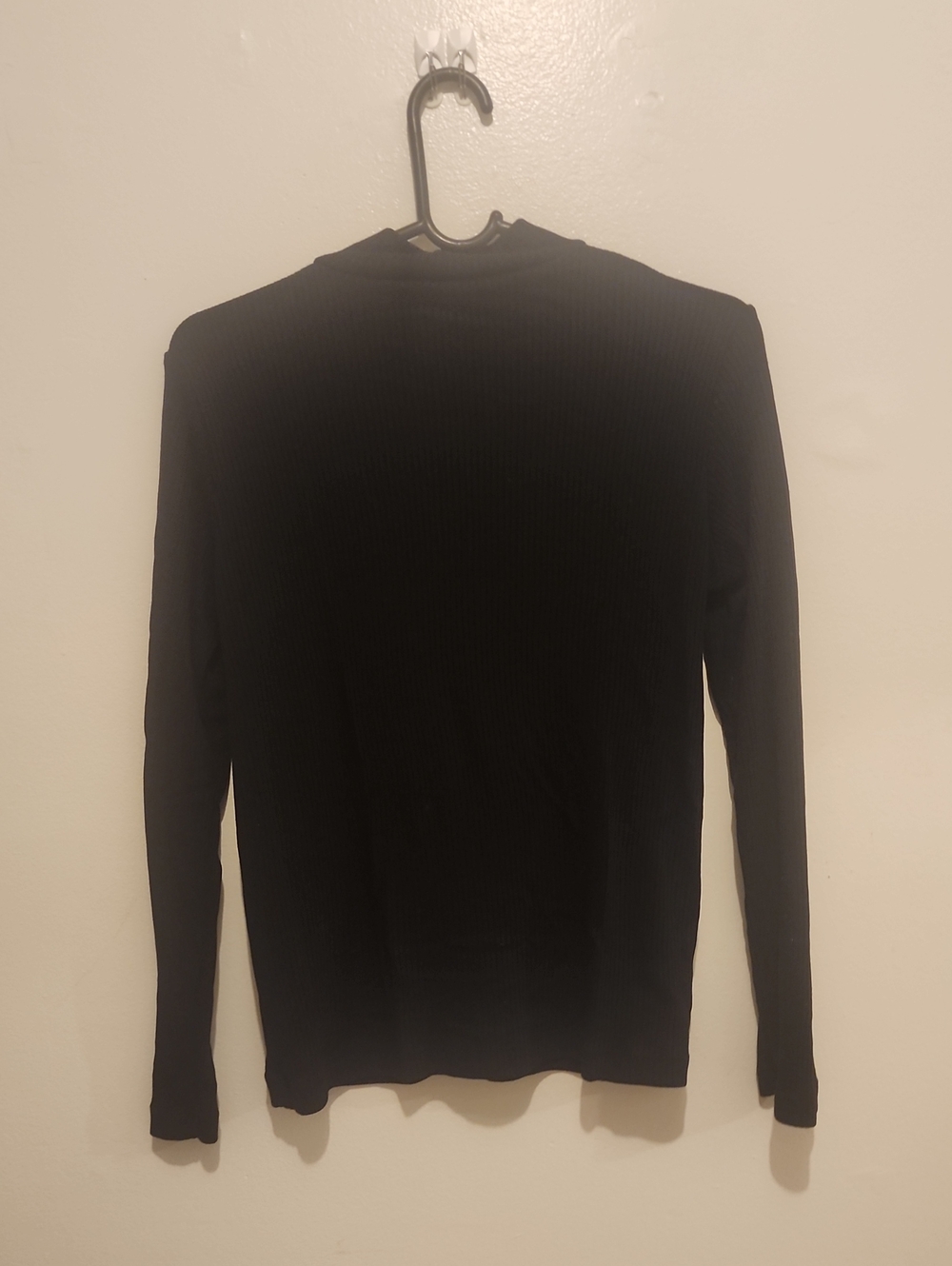 Women Black Ribbed Long-Sleeve Mockneck
